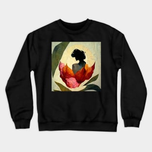 Contemporary painting. Peony flower, sun, leaf, woman, love,gift Crewneck Sweatshirt